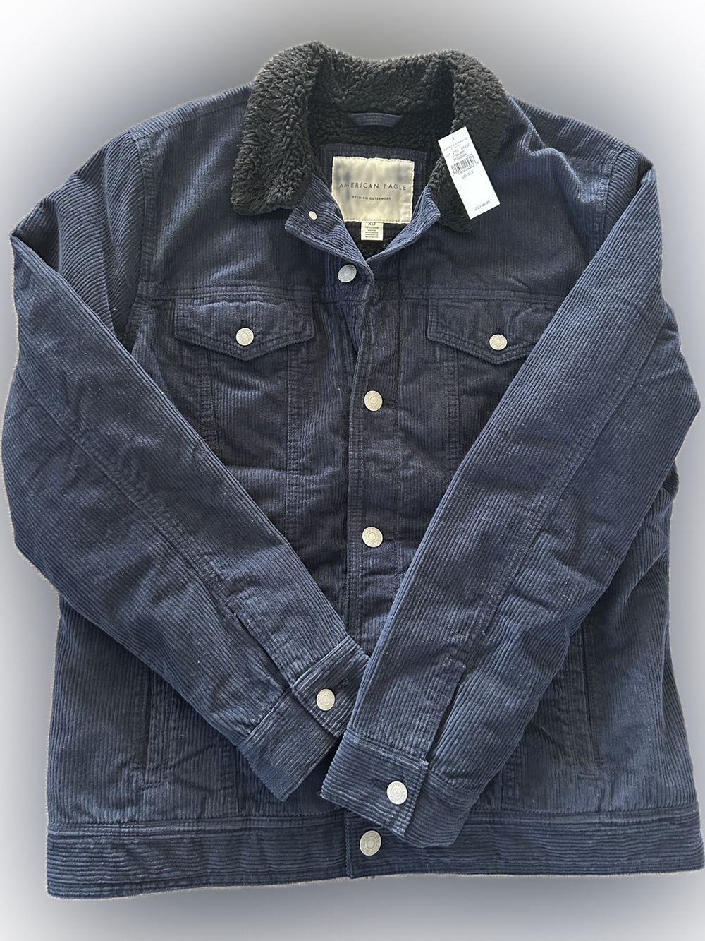 American Eagle Outfitters Navy Corduroy Jacket with Sherpa Collar